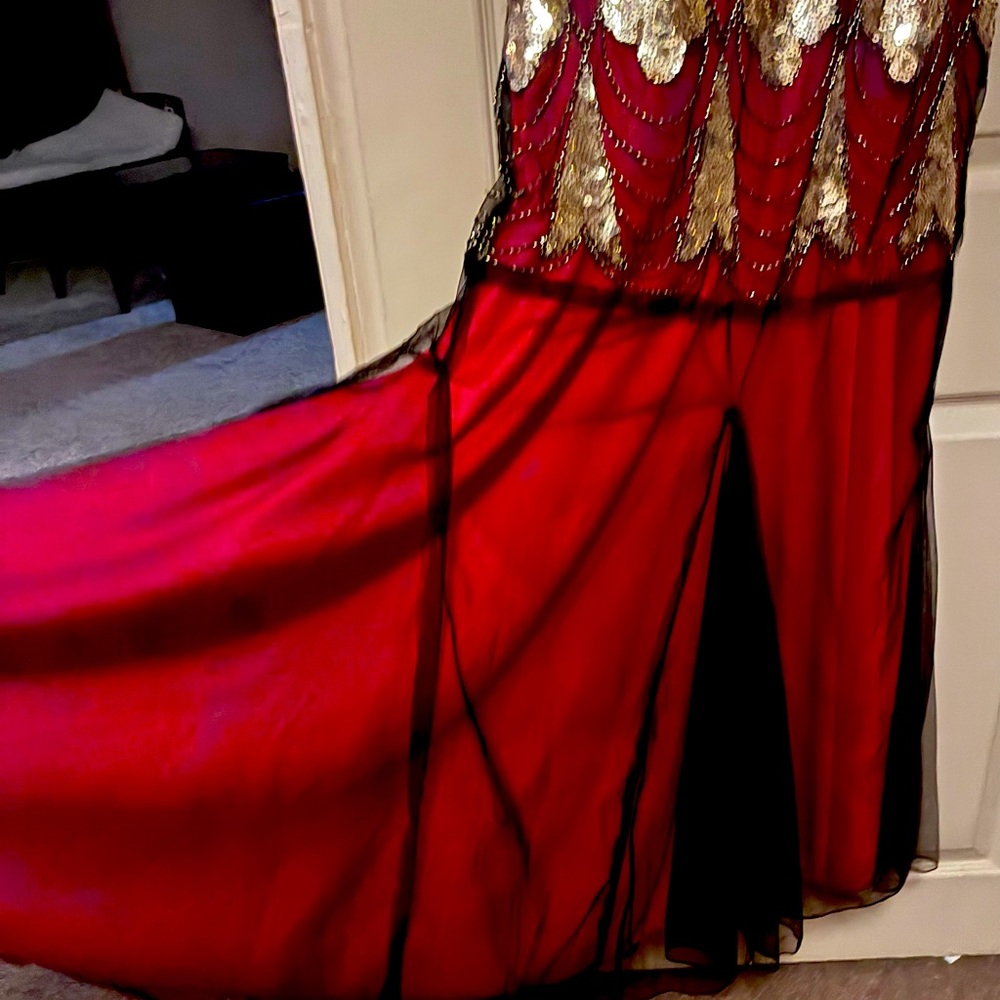 Elegant Red and Gold Maxi Dress